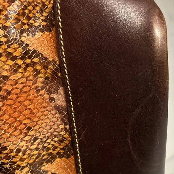 Dooney & Bourke Leather & Python Snakeskin Style Brown & Orange Shoulder Bag - Picture 13 of 16